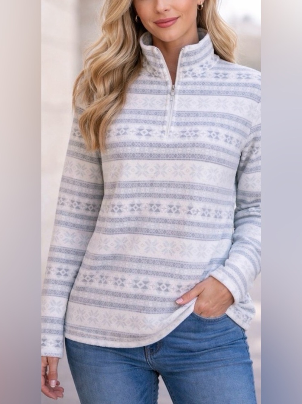 Lands End Long Sleeve Fleece 1/4 Zip Pullover Size Medium 10/12